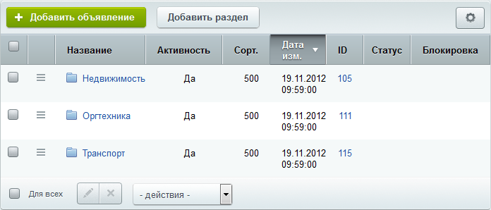 Меню действий предназначено для: