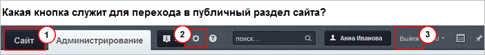 Какая кнопка служит для перехода в публичный раздел сайта?